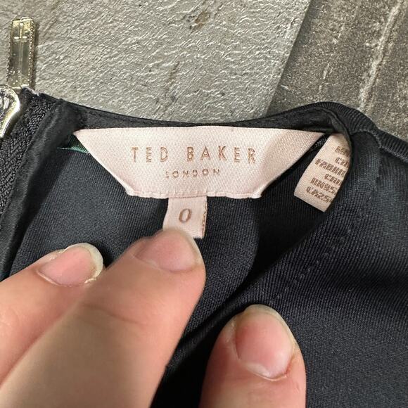 Ted Baker Black Cold Shoulder LBD w/ Ruffle Pockets and Sleeves, Size 0 - Picture 13 of 16